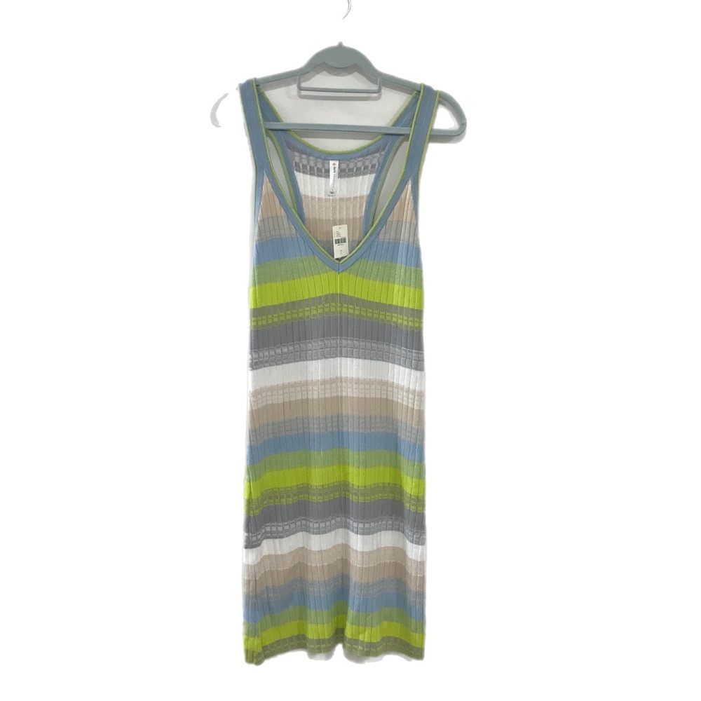 Anthropologie Green Daily Practice Striped Rib Knit Low Racerback Midi Dress